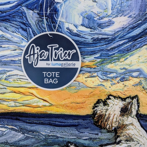 Tote Bag Westie Beach Days By Aja Trier Poly Poplin Multicolor NWT - Picture 9 of 9